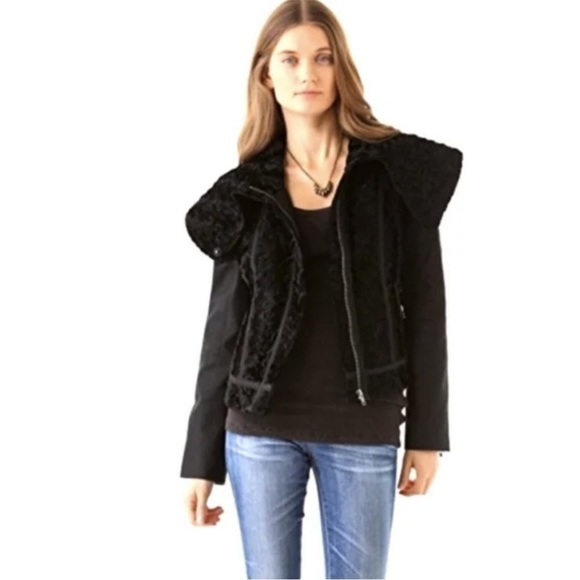 Free People Faux Fur & Vegan Leather Zippered Moto Jacket - Picture 1 of 11
